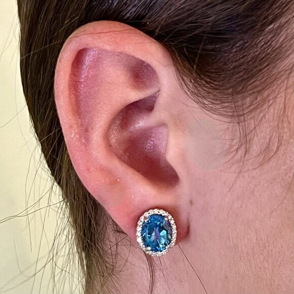 Natural Topaz Diamond Stud Earrings 14k W Gold 6.98 TCW Certified $3,950 311647 - Picture 3 of 9